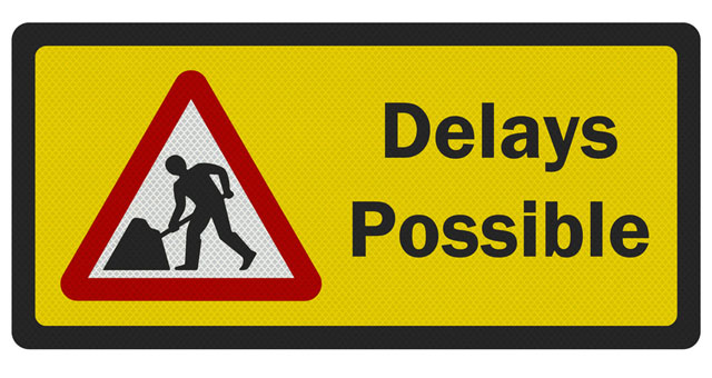 Photo realistic 'Delays Possible' road sign, isolated on white